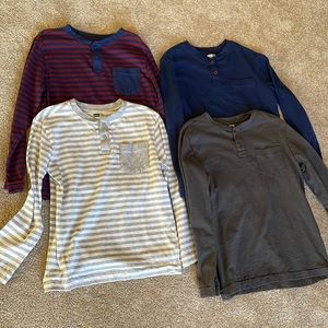 Lots of four crazy 8 Henley long sleeve T-shirts, all size medium/7–8